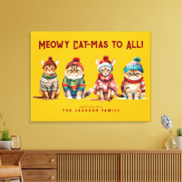 Funny Cat Merry Yellow Weihnachtsdekoration Grüße Leinwanddruck