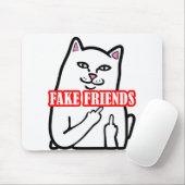 Funny Cat Middle Finger Fake Friends Mousepad (Mit Mouse)