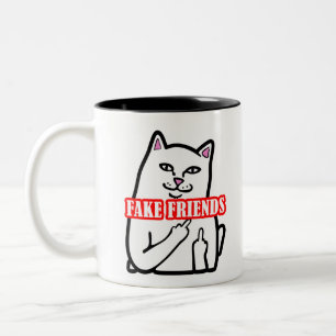 Funny Cat Middle Finger Fake Friends Zweifarbige Tasse