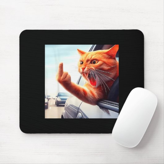 Funny Cat Middle Finger Hilarious Cat In The Car C Mousepad (Mit Mouse)