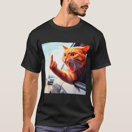 Funny Cat Middle Finger Hilarious Cat In The Car C T-Shirt (Vorderseite)