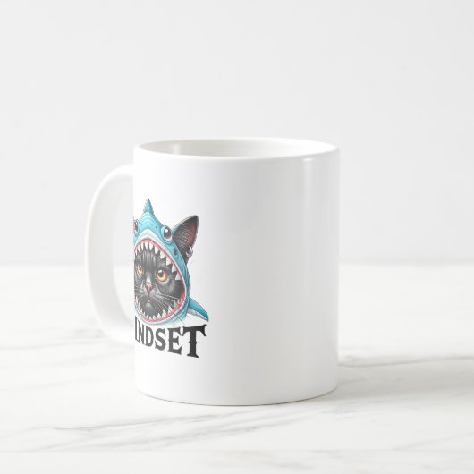 Funny Cat, Mindset Motivational Saying, Shark  Kaffeetasse (Vorderseite Links)