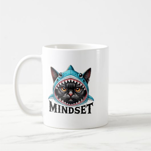 Funny Cat, Mindset Motivational Saying, Shark  Kaffeetasse (Links)