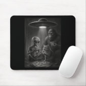Funny Cat mit Alien und Bigfoot essen Pizza Ufo Mousepad (Mit Mouse)