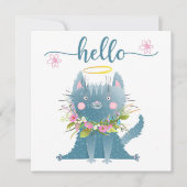 Funny Cat mit Blume Hello Card Dankeskarte (Vorderseite)