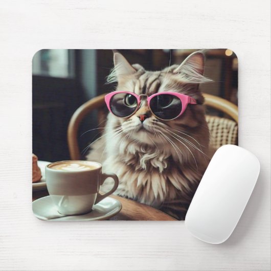 Funny Cat mit Coffee Mouse Pad Mousepad (Mit Mouse)