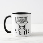 Funny Cat mit einem Warnbanner für Männer Tasse (Links)