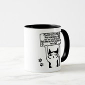Funny Cat mit einem Warnbanner für Männer Tasse (VorderseiteRechts)
