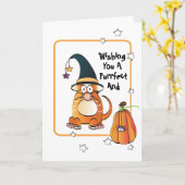 Funny Cat mit Hexenhutenkarte Karte (Gelbe Blume)