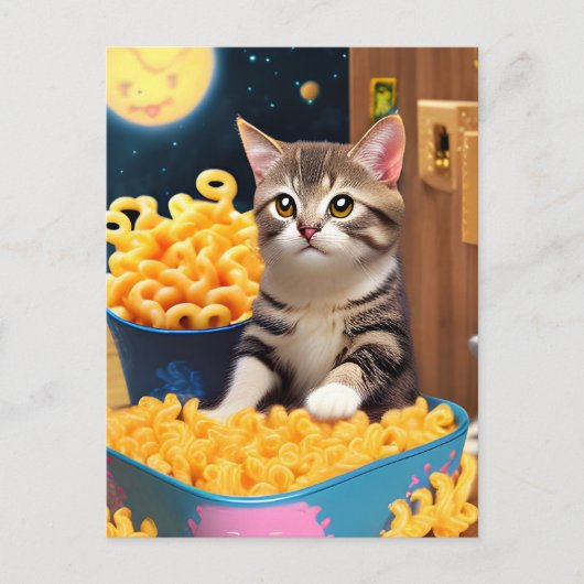 Funny Cat mit Pasta Postkarte (Vorderseite)