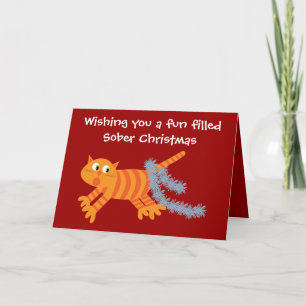 Funny Cat mit Tinsel Sobriety Christmas Card Feiertagskarte
