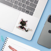 Funny Cat mit Weihnachtsschmuck Aufkleber (Laptop mit iPhone)