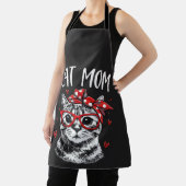 Funny Cat Mom with Glasses & Bandana Black Kitchen Schürze (InSitu)