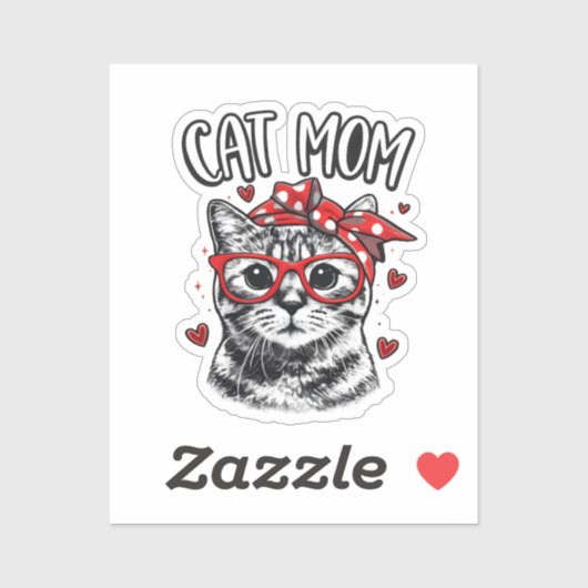 Funny Cat Mom with Glasses & Bandana Cute Cat Aufkleber (Blatt)