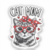 Funny Cat Mom with Glasses & Bandana Cute Cat Aufkleber (Vorderseite)