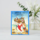 Funny Cat & Mouse Beach Urlaub Postkarte (Stehend Vorderseite)