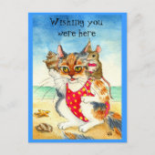 Funny Cat & Mouse Beach Urlaub Postkarte (Vorderseite)
