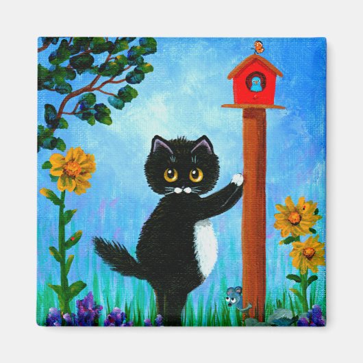 Funny Cat Mouse Bird Creationarts Magnet (Vorne)