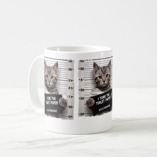 Funny Cat Mugshot Mischievous Kitty Spaß Cat Kaffeetasse (Vorderseite Links)