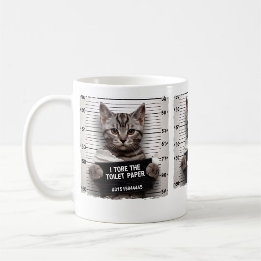 Funny Cat Mugshot Mischievous Kitty Spaß Cat Kaffeetasse (Links)