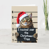 Funny Cat Mugshot Weihnachtskarten Tree Knocker Karte (Vorderseite)