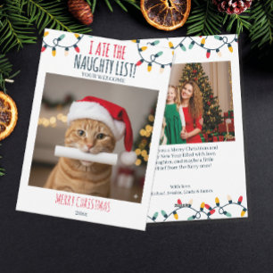 Funny Cat Naughty List Custom Christmas Foto Feiertagskarte