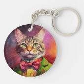 Funny Cat Niedlich Kitty Art Portrait Schlüsselanhänger (Rückseite)