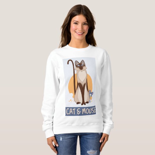 Funny Cat & Niedlich Mouse Sneaking Einige Käse Sweatshirt (Vorne ganz)