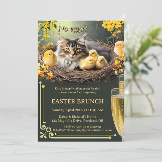 Funny Cat No Eggs Osterblasen und Brunch Einladung (Stehend Vorderseite)