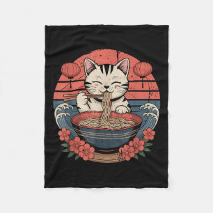 Funny Cat Noodle Graphic T-Shirt Japanisch Kawaii  Fleecedecke