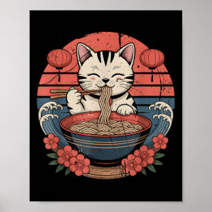 Funny Cat Noodle Graphic T-Shirt Japanisch Kawaii  Poster