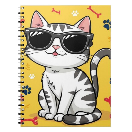 Funny Cat Notebook Cartoon Katze mit Sonnenbrille Notizblock (Vorderseite)