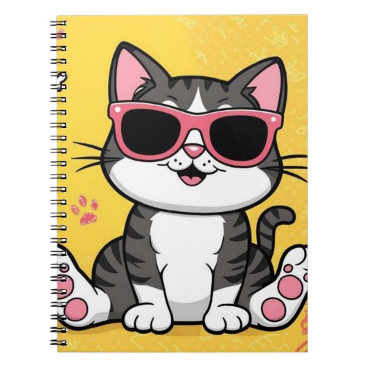 Funny Cat Notebook Cartoon Katze mit Sonnenbrille Notizblock (Vorderseite)