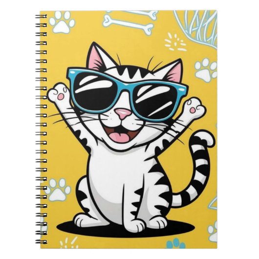 Funny Cat Notebook Cartoon Katze mit Sonnenbrille Notizblock (Vorderseite)