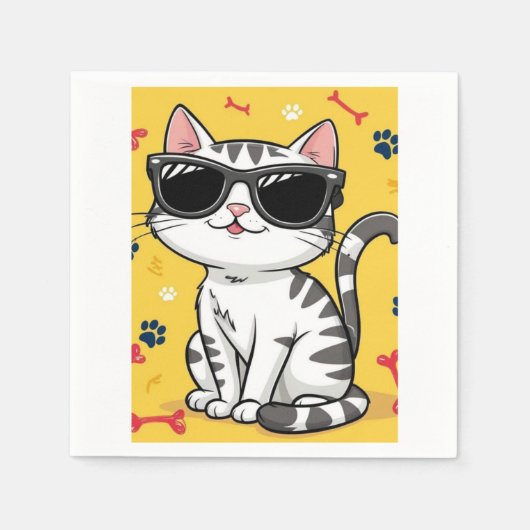 Funny Cat Notebook Cartoon Katze mit Sonnenbrille Serviette (Vorderseite)