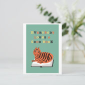 Funny Cat on Book Illustration Postcard Postkarte (Stehend Vorderseite)