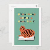 Funny Cat on Book Illustration Postcard Postkarte (Vorne/Hinten)