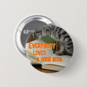 Funny Cat on Book Saying Button (Vorne & Hinten)
