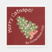 Funny Cat on Chistmas Tree Merry Catnaps! Rot Serviette (Vorderseite)