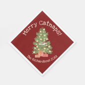 Funny Cat on Chistmas Tree Merry Catnaps! Rot Serviette (Ecke)