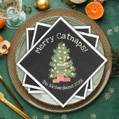 Funny Cat on Chistmas Tree Merry Catnaps! Schwarz Serviette