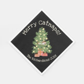 Funny Cat on Chistmas Tree Merry Catnaps! Schwarz Serviette (Ecke)