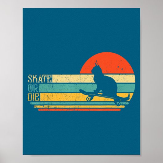 Funny Cat On Skateboard Retro Skateboarder Poster (Vorne)