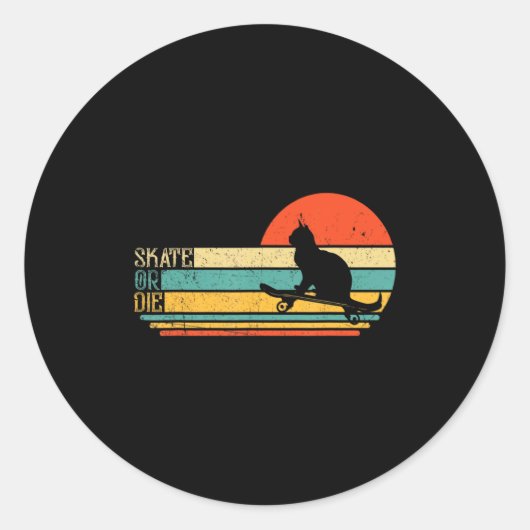Funny Cat On Skateboard Retro Skateboarder Runder Aufkleber (Vorderseite)