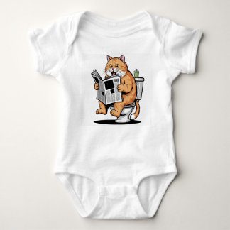 Funny Cat on Toilet T-Shirt – Hilarious Orange Tab Baby Strampler