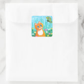 Funny Cat Orange Tabby Butterfly Summer Quadratischer Aufkleber (Tasche)