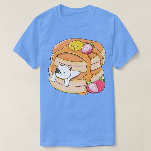 Funny Cat Pancake Kawaii Strawberry Frühstück Anim T-Shirt (Design vorne)