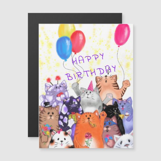 Funny Cat Party Magnetic Birthday Card Magnetkarte (Vorne/Hinten)