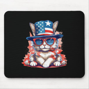 Funny Cat Patriotic Usa Flag American 4. Juli Mousepad