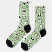 Funny Cat Pattern Socks - Light Green & White Socken (Linkes Detail)
